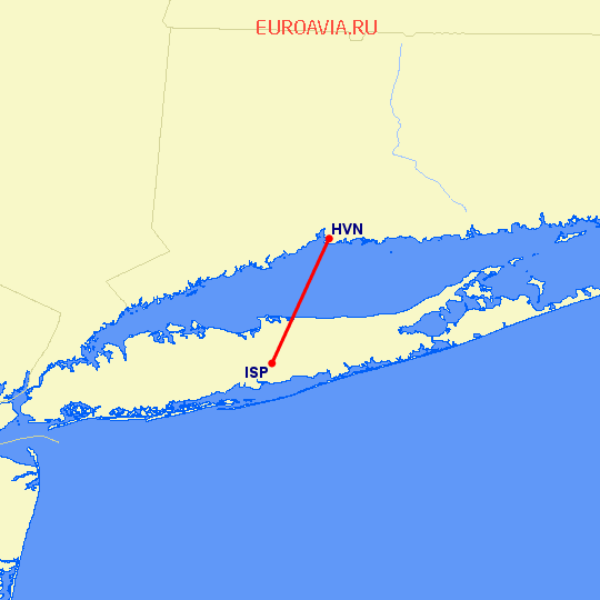 перелет Islip — New Haven на карте