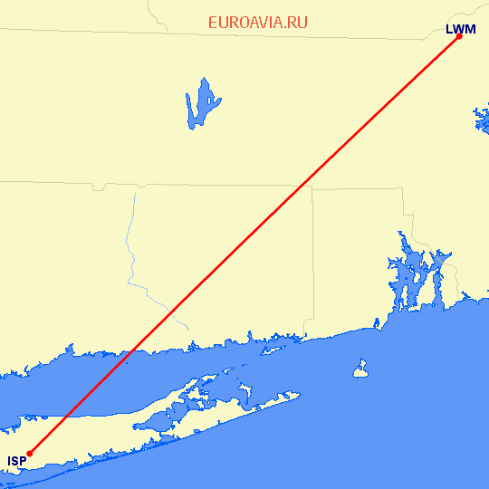 перелет Islip — Lawrence на карте