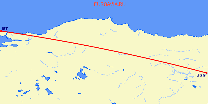 перелет Стамбул — Bongouanou на карте