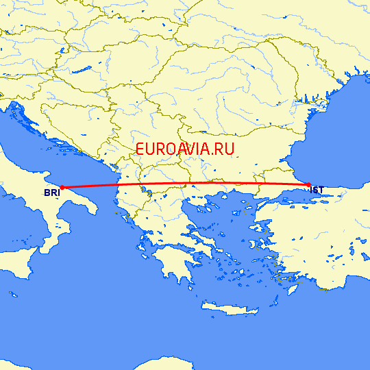 перелет Стамбул — Бари на карте