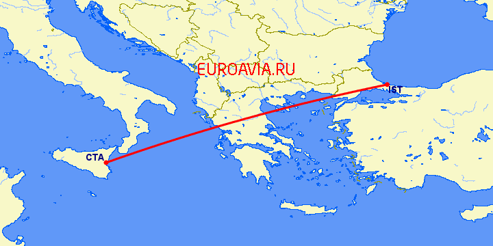 перелет Стамбул — Катания на карте