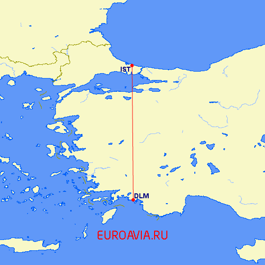 перелет Стамбул — Даламан на карте