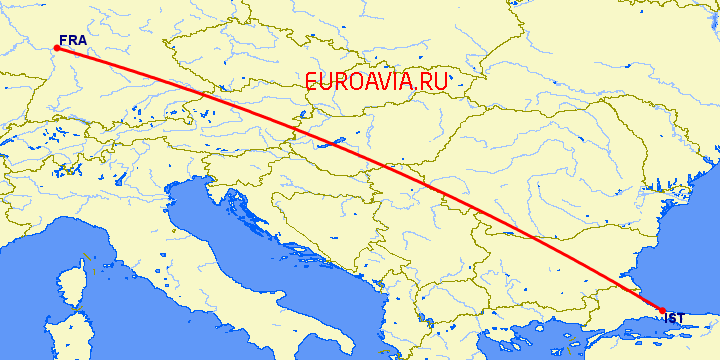 перелет Стамбул — Франкфурт на Майне на карте