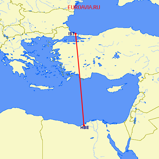 перелет Стамбул — Александрия на карте