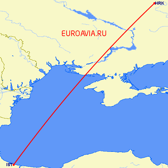перелет Стамбул — Харьков на карте