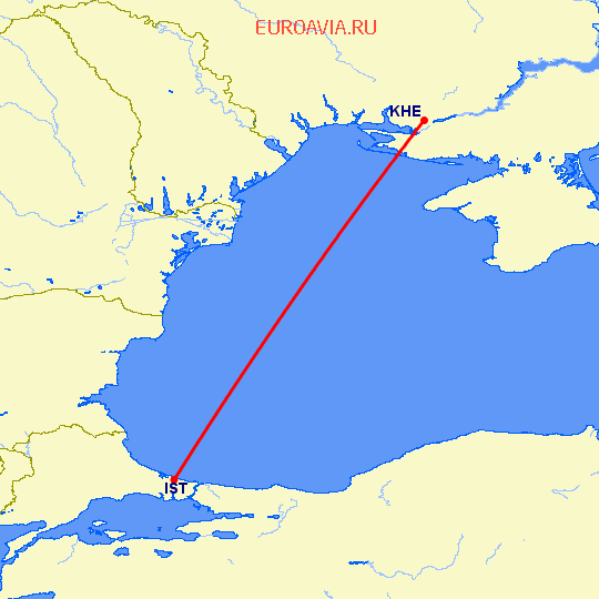 перелет Стамбул — Херсон на карте