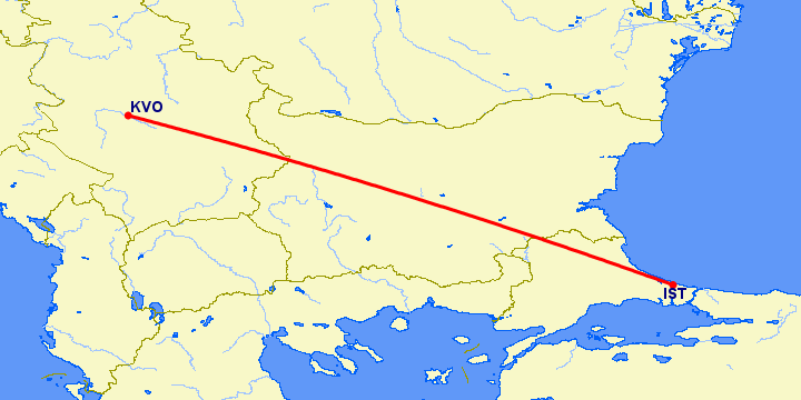 перелет Стамбул — Кралево на карте