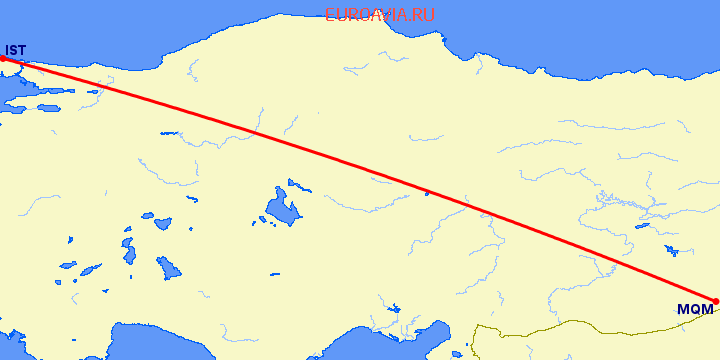 перелет Стамбул — Мардин на карте