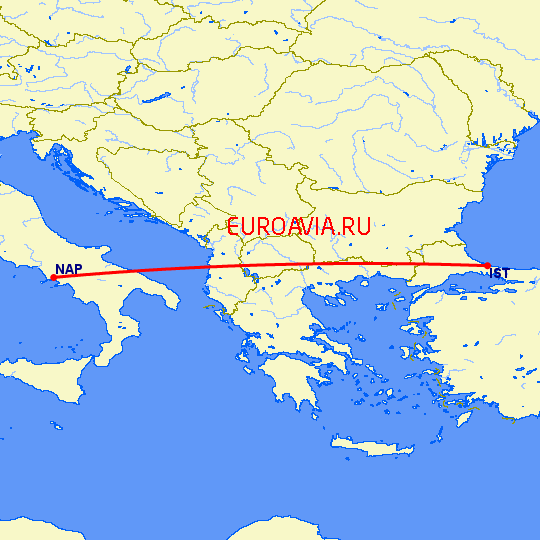 перелет Стамбул — Неаполь на карте