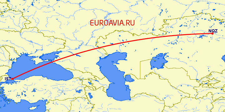 перелет Стамбул — Астана на карте
