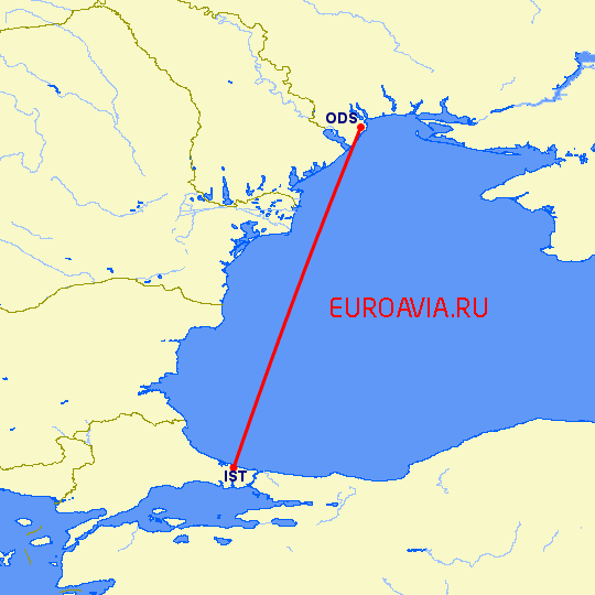 перелет Стамбул — Одесса на карте