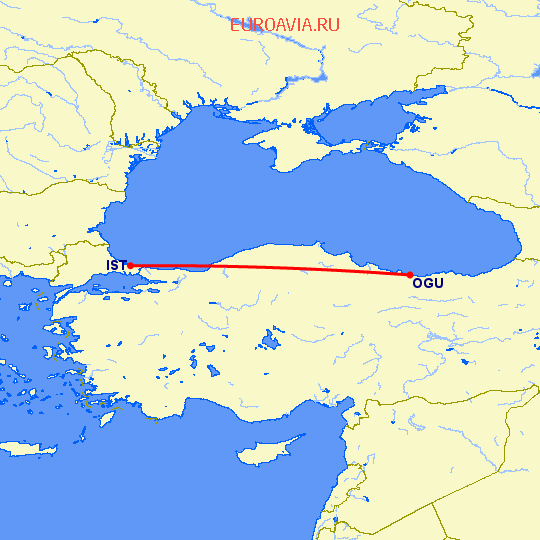 перелет Стамбул — Орду на карте