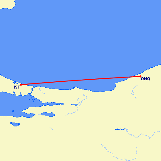 перелет Стамбул — Зонгулдаг на карте
