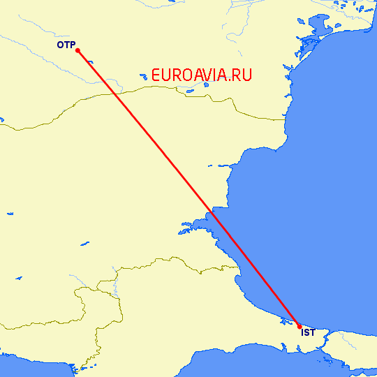 перелет Стамбул — Бухарест на карте