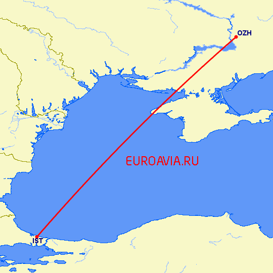 перелет Стамбул — Запорожье на карте