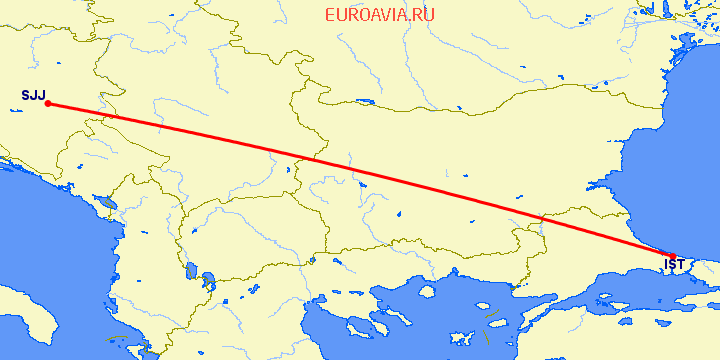 перелет Стамбул — Сараево на карте