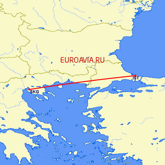 перелет Стамбул — Салоники на карте