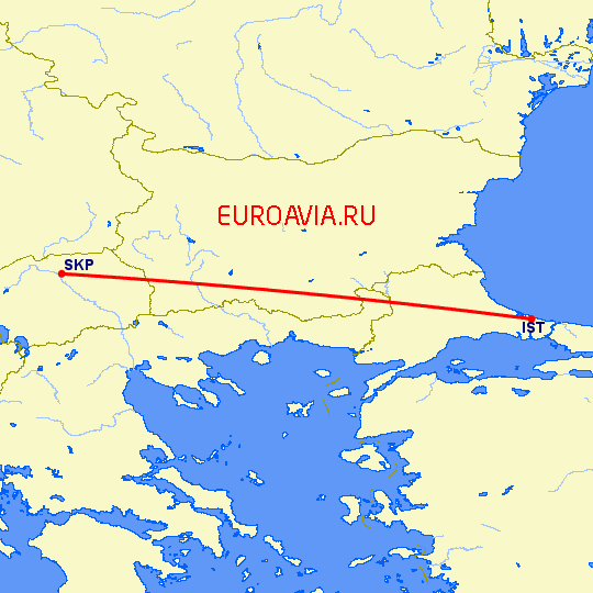 перелет Стамбул — Скопье на карте