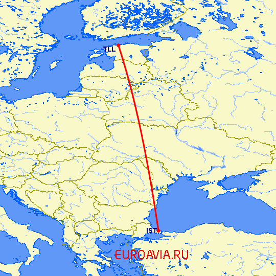 перелет Стамбул — Таллин на карте