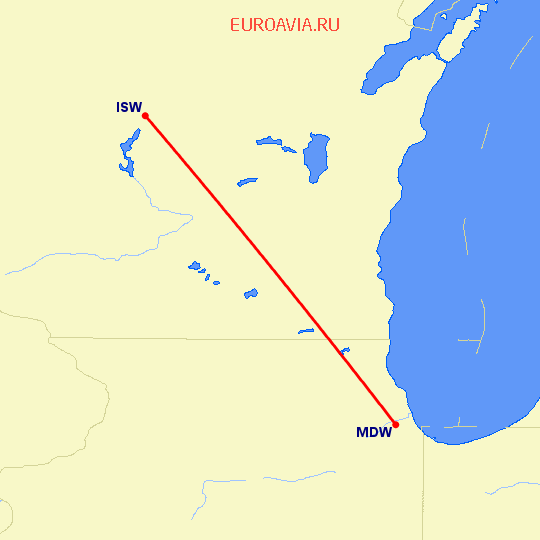 перелет Wisconsin Rapids — Чикаго на карте