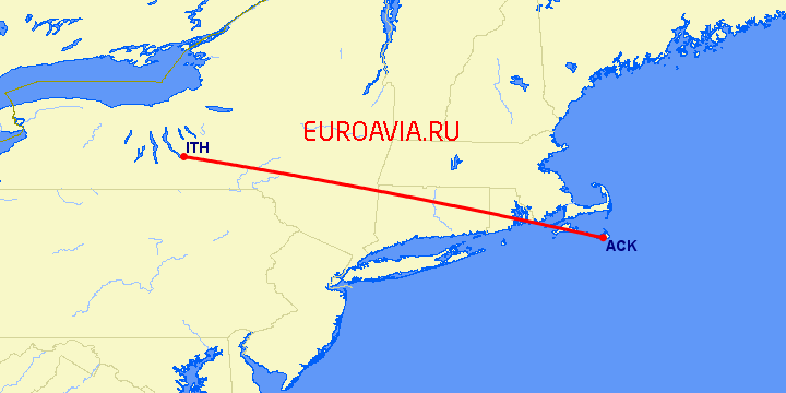 перелет Ithaca — Нантакет на карте