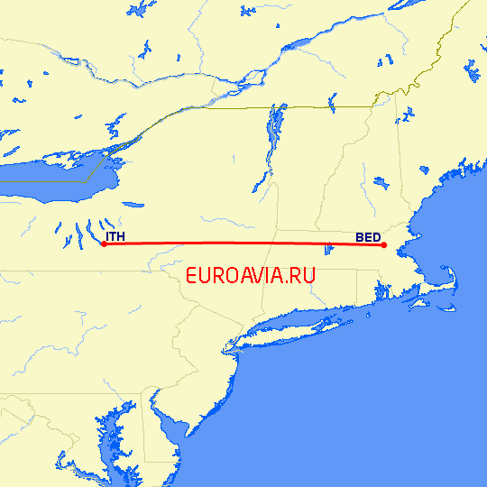 перелет Ithaca — Bedford-Hanscom на карте