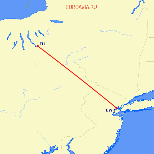 перелет Ithaca — Ньюарк на карте