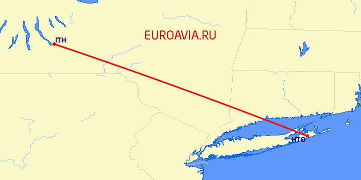 перелет Ithaca — East Hampton на карте