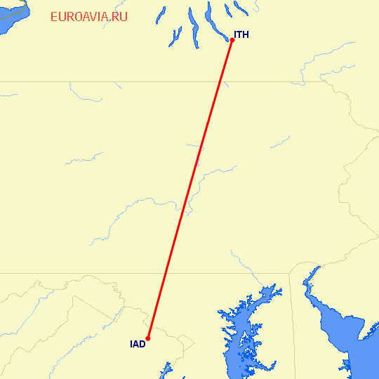 перелет Ithaca — Вашингтон на карте