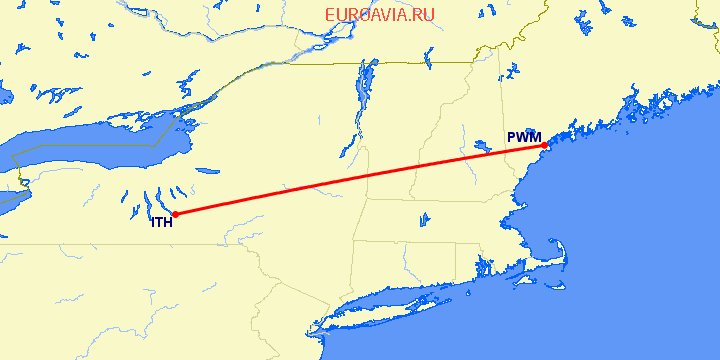 перелет Ithaca — Портленд на карте