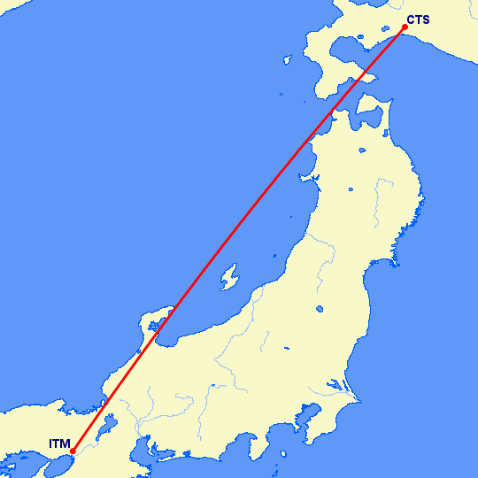 перелет Осака — Саппоро на карте