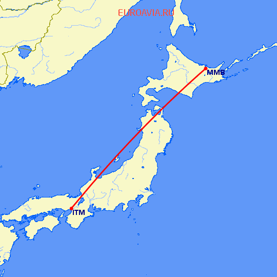 перелет Осака — Меманбецу на карте