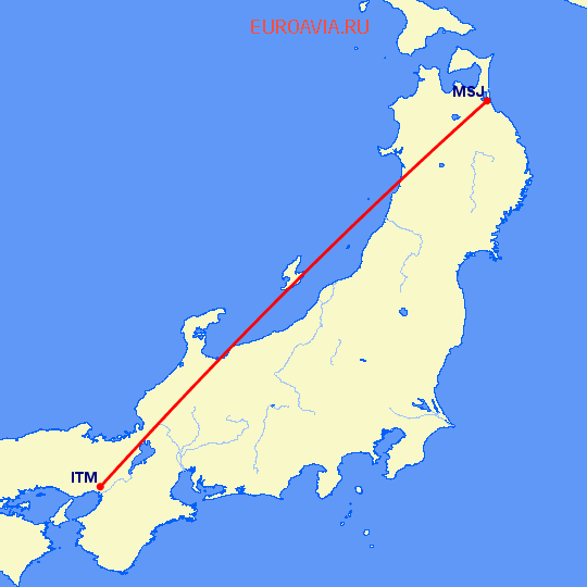 перелет Осака — Мисава на карте
