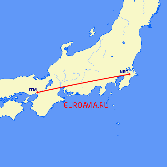 перелет Осака — Токио на карте