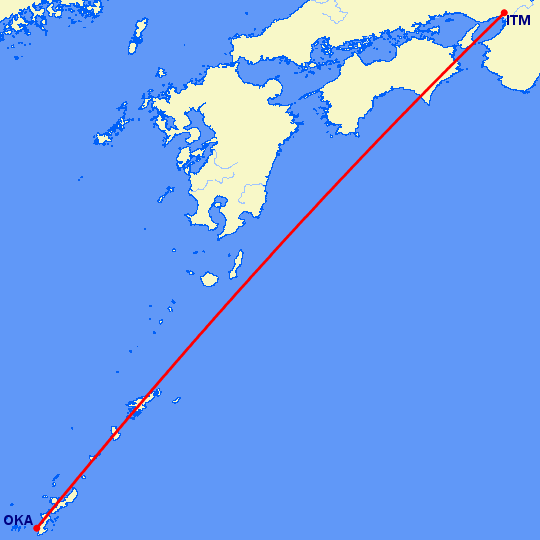 перелет Осака — Окинава на карте