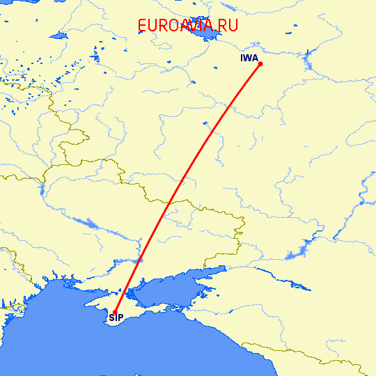 перелет Иваново — Симферополь на карте