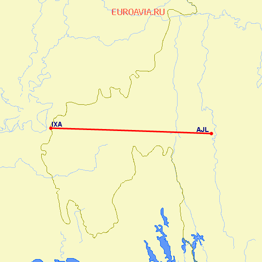 перелет Агартала — Айзаул на карте