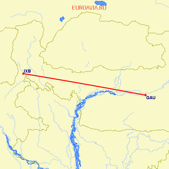 перелет Багдогра — Gawahati на карте