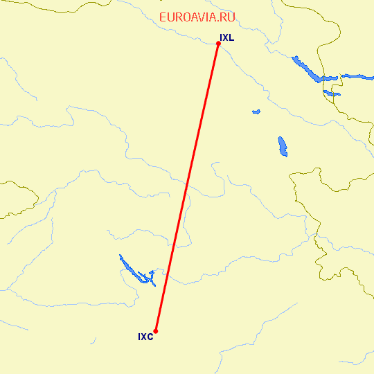 перелет Чандигарх — Лех на карте