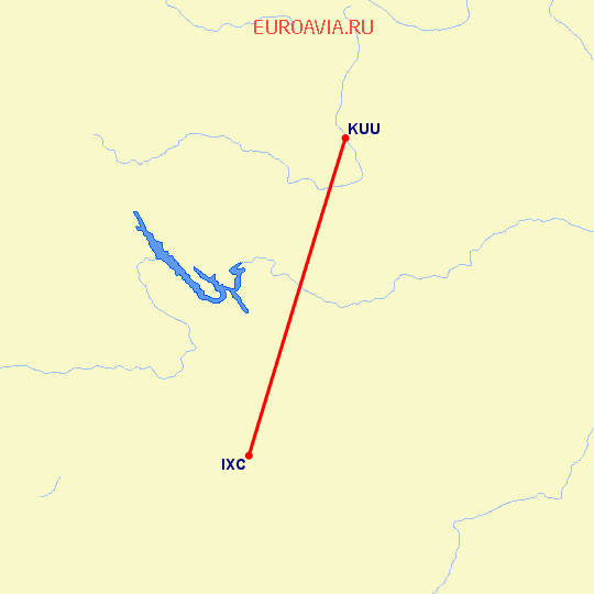перелет Чандигарх — Бхунтар Куллу на карте