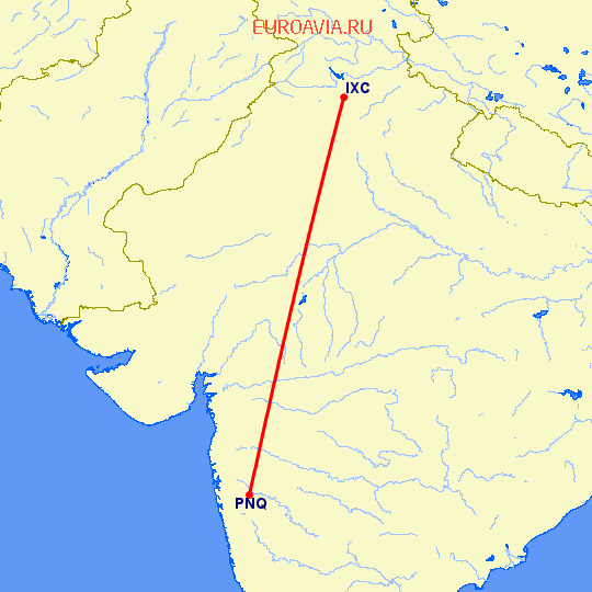перелет Чандигарх — Пуне на карте