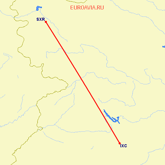 перелет Чандигарх — Сринагар на карте
