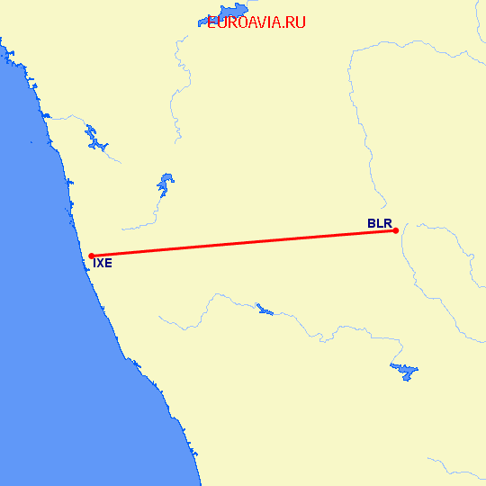 перелет Мангалор — Бангалор на карте