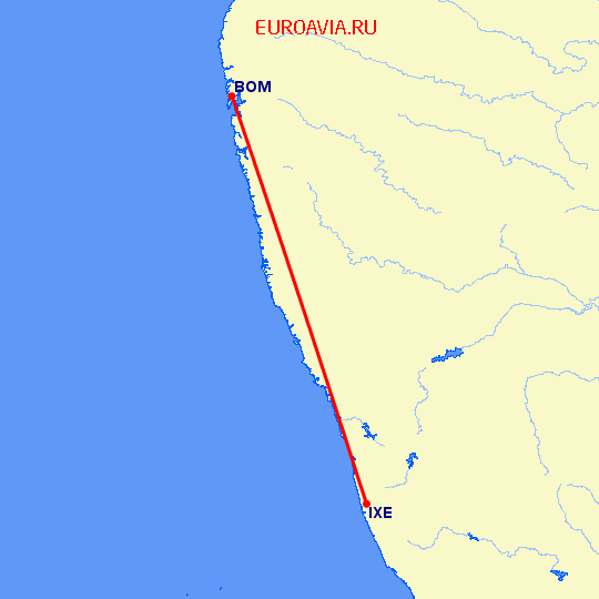 перелет Мангалор — Бомбей на карте