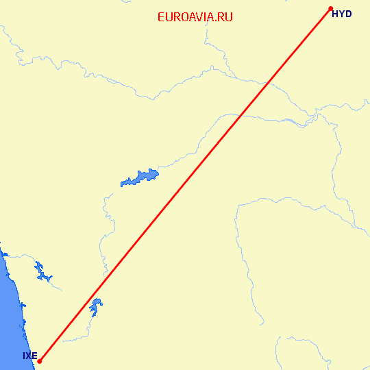 перелет Мангалор — Хидерабад на карте
