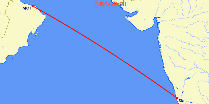 перелет Мангалор — Маскат на карте