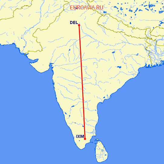 перелет Мадурай — Нью Дели на карте