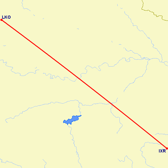 перелет Ранчи — Лакнау на карте