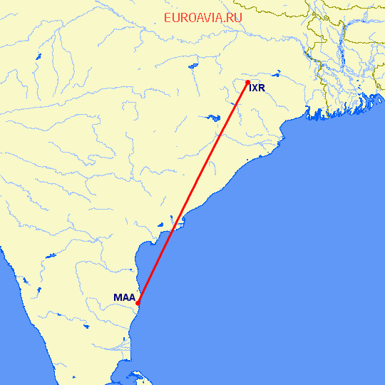 перелет Ранчи — Мадрас Ченнай на карте