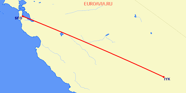 перелет Inyokern — Сан Франциско на карте